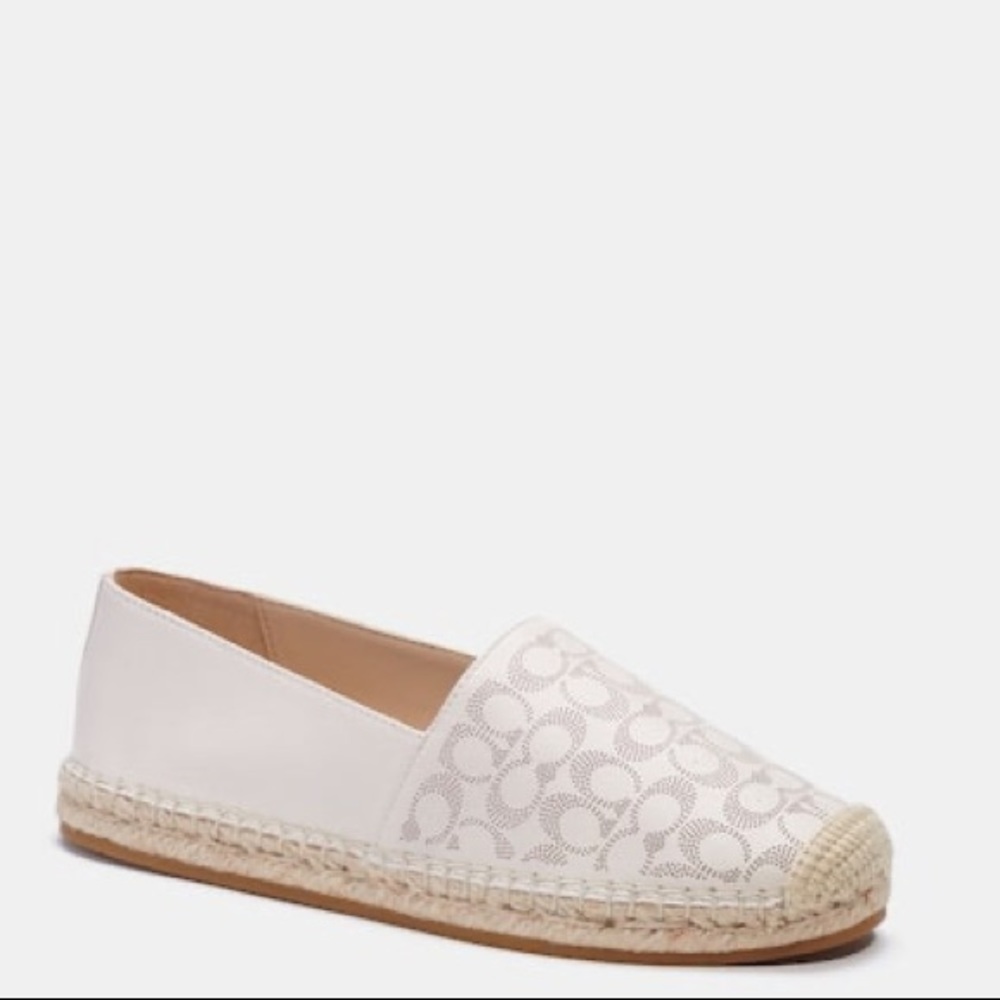 COACH Carley Espadrille Sandal Flats New In Box 8 Leather Chalk Slip On Rubber